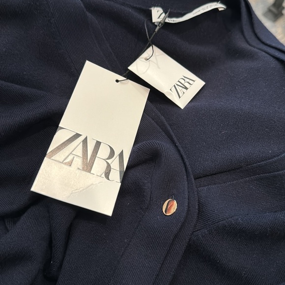 ZARA Cardi Navy Blue Vneck Gold Button Cardigan Stetchy NWT - Picture 6 of 6